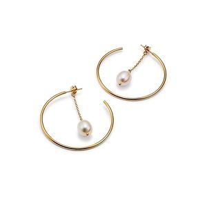 14k Gold Hoop Earrings with Cultured Freshwater Pearls